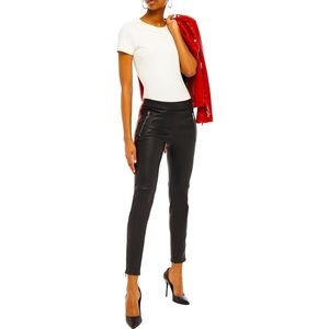 Alexander McQueen Lamb Leather Black Skinny Trouser with Red Stripe Detail